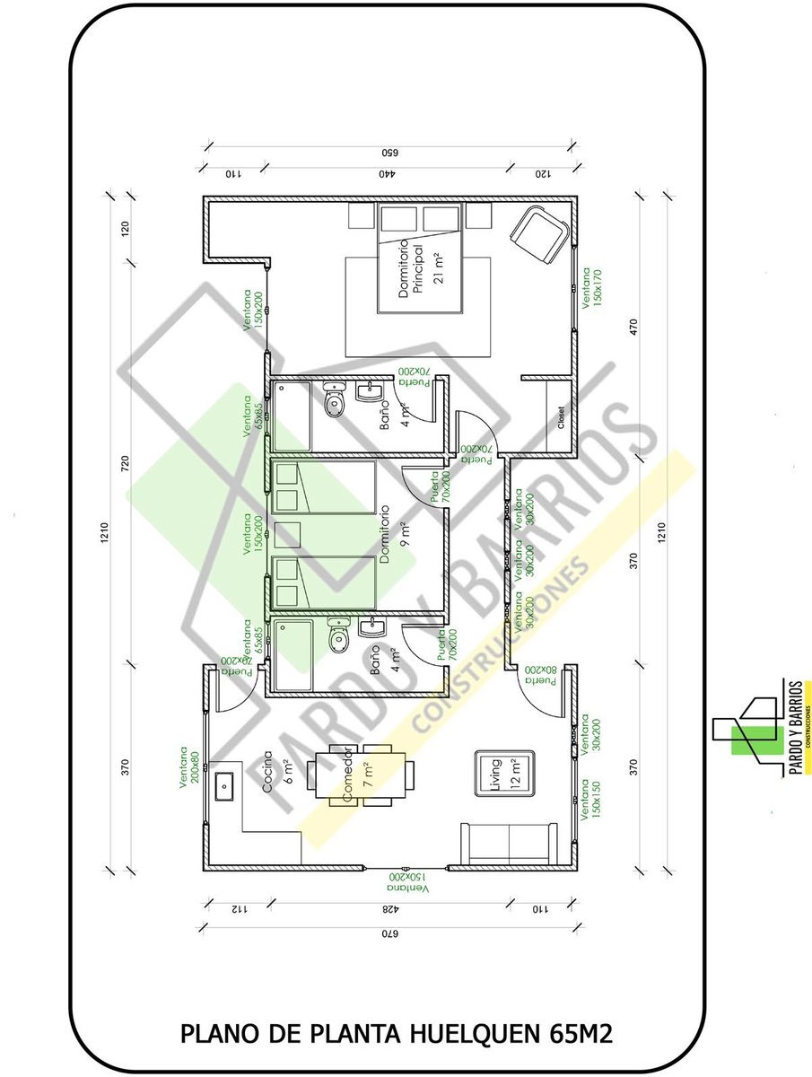 Plano del Modelo Huelquen 65m2