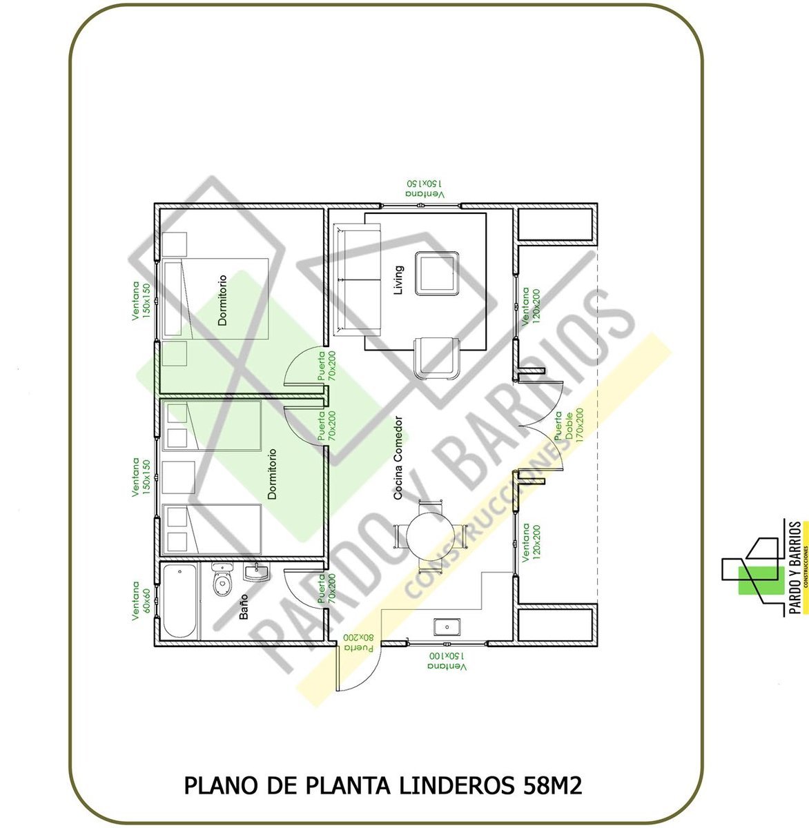 Plano del Modelo Linderos 58m2