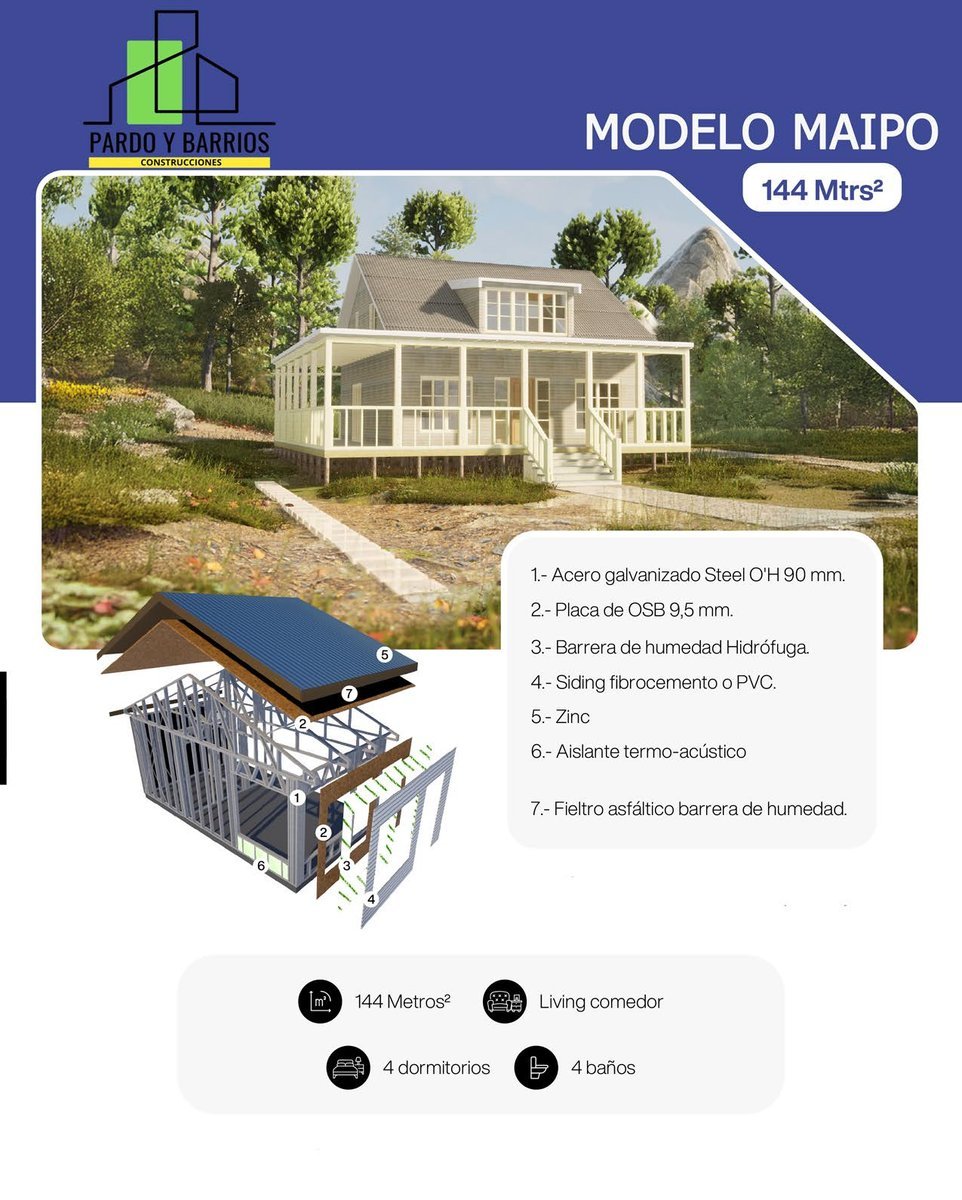 Casa Prefabricada Modelo Maipo 144m² Premium